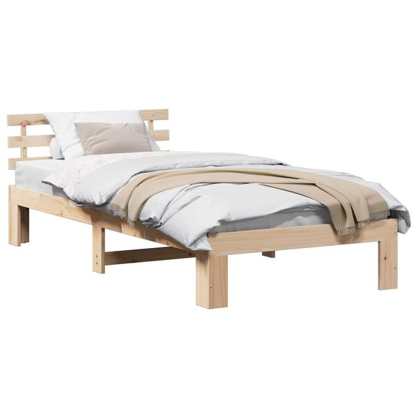 vidaXL Bed Frame with Headboard Natural 80 x 200 cm Solid Pine Wood
