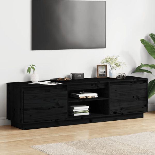 vidaXL TV Cabinet Black 140x35x40 cm Solid Wood Pine