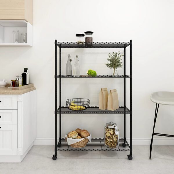vidaXL 4-Tier Storage Shelf with Wheels 90x35x142 cm Black 200 kg