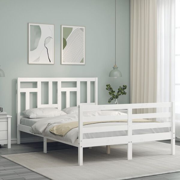 vidaXL Bed Frame without Mattress White 140x190 cm Solid Wood