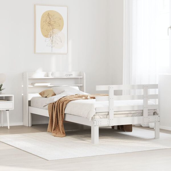 vidaXL Bed Frame with Headboard without Mattress White 90x190 cm Single