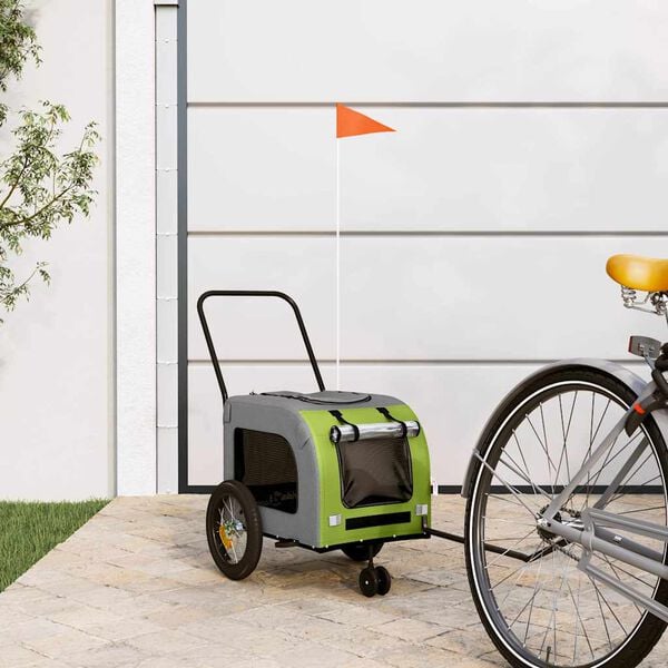 vidaXL Pet Bike Trailer Green and grey 124.5 x 63.5 x 53 cm