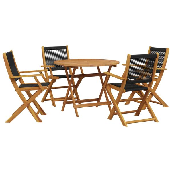 vidaXL 5 Piece Garden Dining Set Black Polypropylene and Solid Wood