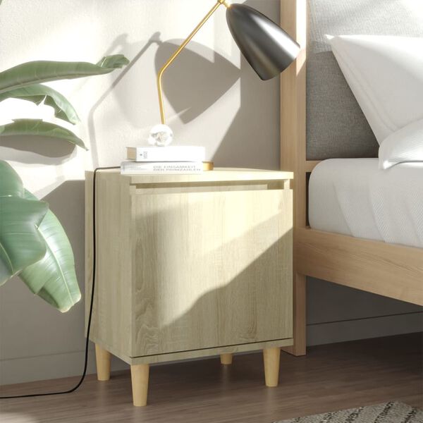 vidaXL Bed Cabinet with Solid Wood Legs Sonoma Oak 40x30x50 cm