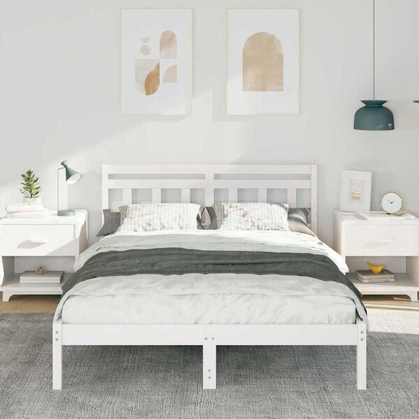 vidaXL Bed Frame White 135 x 190 cm Solid Pine Wood