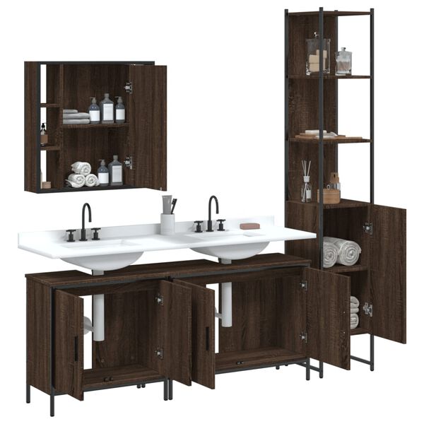 vidaXL 4 Piece Bathroom Cabinet Set Brown Oak Engineered Wood