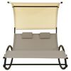 vidaXL Double Sun Lounger with Canopy Textilene Taupe and Cream