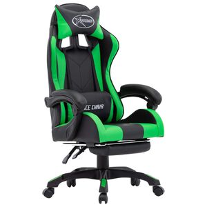 vidaXL Racing Chair with Footrest Green and Black Faux Leather