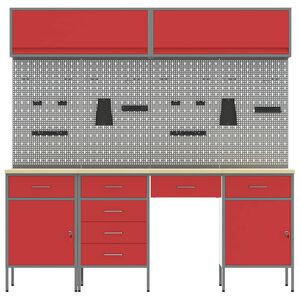 vidaXL Work Cabinet with Drawer 10 pcs Red Engineered Wood and Steel