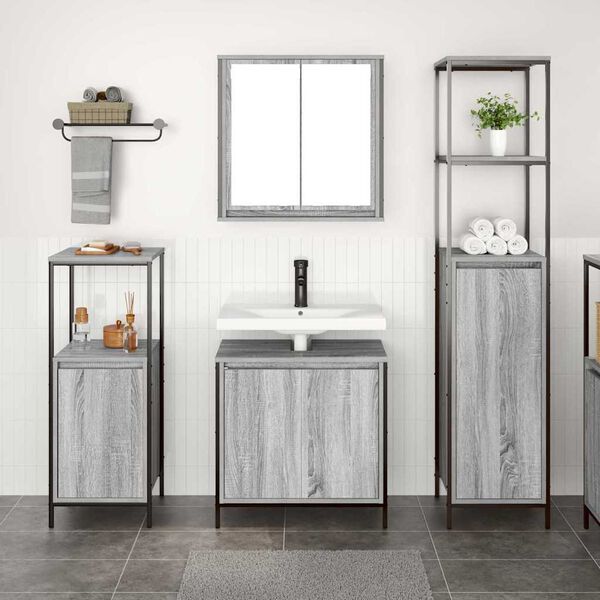 vidaXL Bathroom Furniture Set with Shelf 3 pcs Grey Sonoma and Black