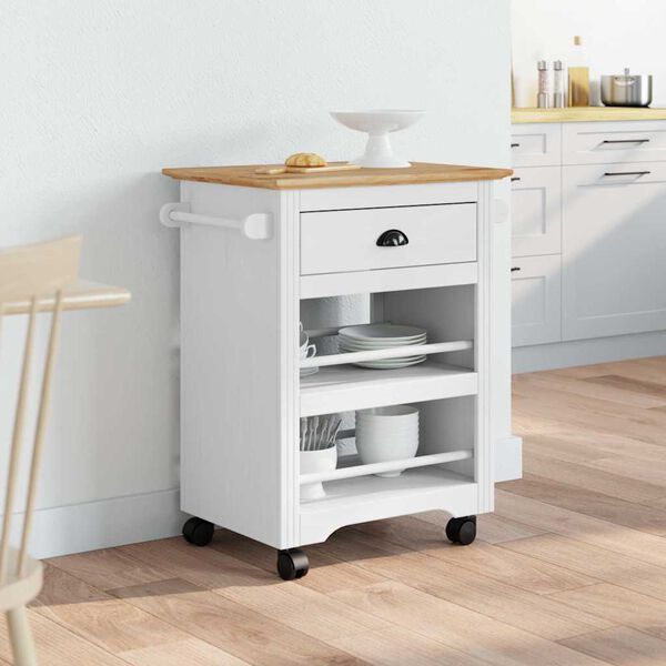 vidaXL Kitchen Trolley BODO White and Brown 67.5x45x80 cm