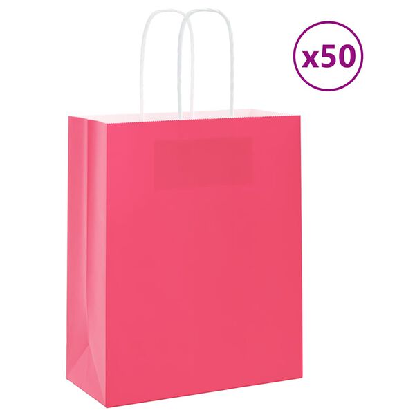 vidaXL Paper Bags 50 pcs with Handles Pink 18x8x22 cm