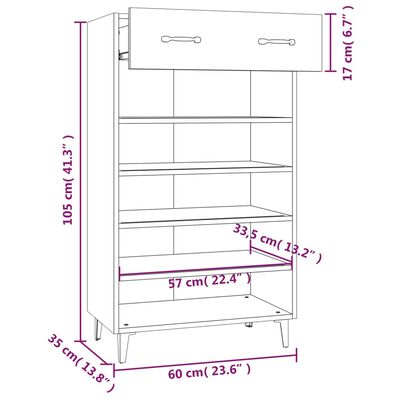 vidaXL Shoe Cabinet Grey Sonoma 60x35x105 cm Engineered Wood