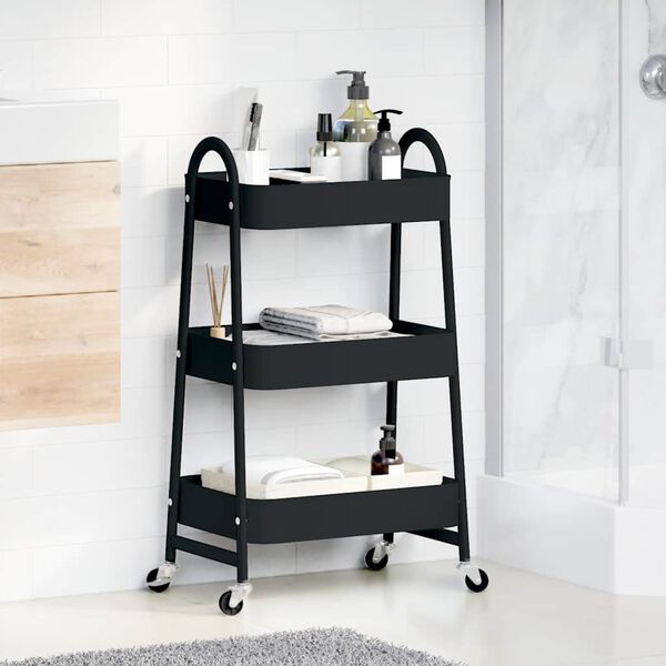 vidaXL Storage Trolley 3-Tier Black 42x41.5x77 cm Steel
