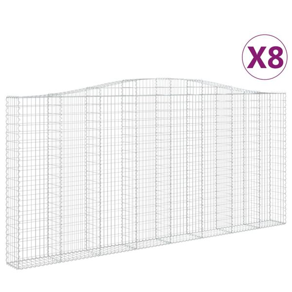 vidaXL Arched Gabion Baskets 8 pcs 400x30x180/200 cm Galvanised Iron