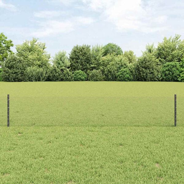 vidaXL Fence with Post Grey 0.4 x 25 m Steel