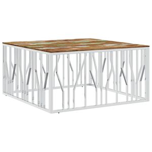 vidaXL Coffee Table Silver Stainless Steel and Solid Wood Reclaimed