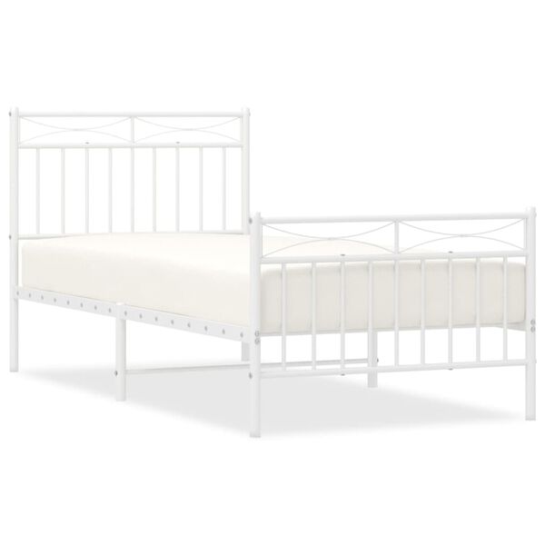 vidaXL Metal Bed Frame without Mattress with Footboard White 90x200cm