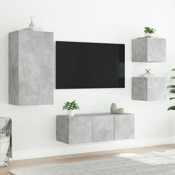vidaXL 5 Piece TV Wall Units with LED Concrete Grey Engineered Wood