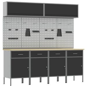 vidaXL Work Cabinet Set with Drawer with Storage Manual 10 pcs Black