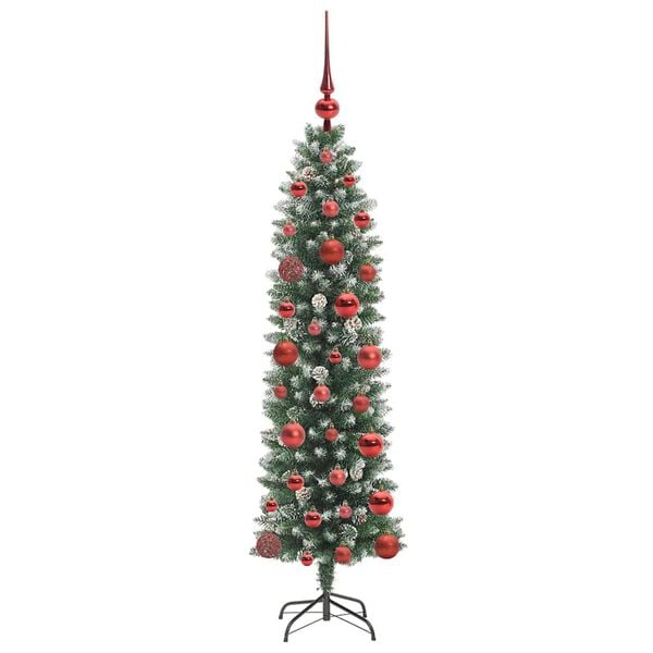 vidaXL Artificial Slim Christmas Tree Green and white 120 cm