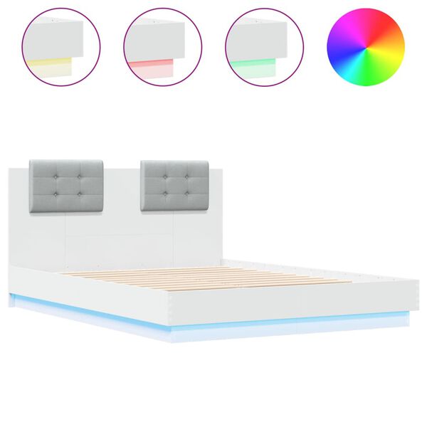 vidaXL Bed Frame with LED without Mattress White 120x190 cm Small Double