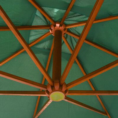 vidaXL Hanging Parasol 300x300 cm Wooden Pole Green