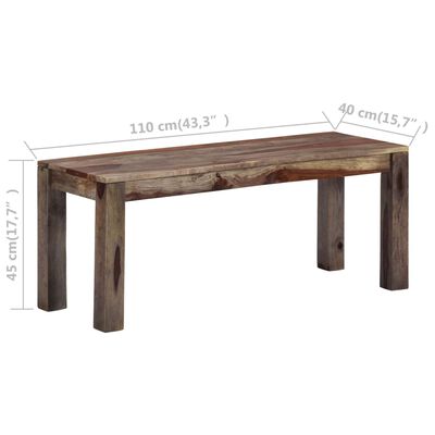 vidaXL Bench 110 cm Grey Solid Sheesham Wood
