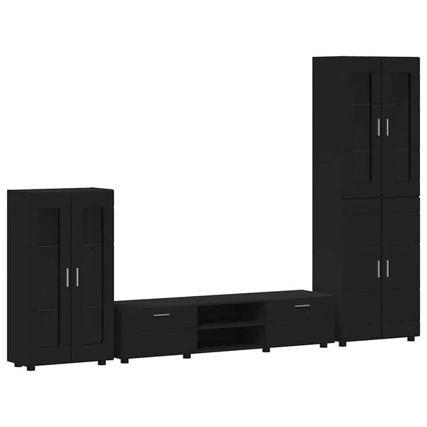 vidaXL TV Cabinet Set with Drawer with Shelf Black Engineered Wood