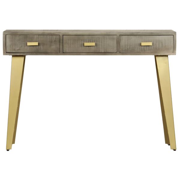 vidaXL Console Table Solid Mango Wood Grey with Brass 110x35x76 cm