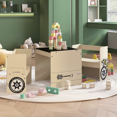 vidaXL 3 Piece Kids Table and Chair Set Off-road Car Design MDF