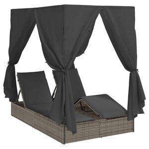 vidaXL Double Sun Lounger with Roof Grey 205 x 129 x 200 cm PE rattan