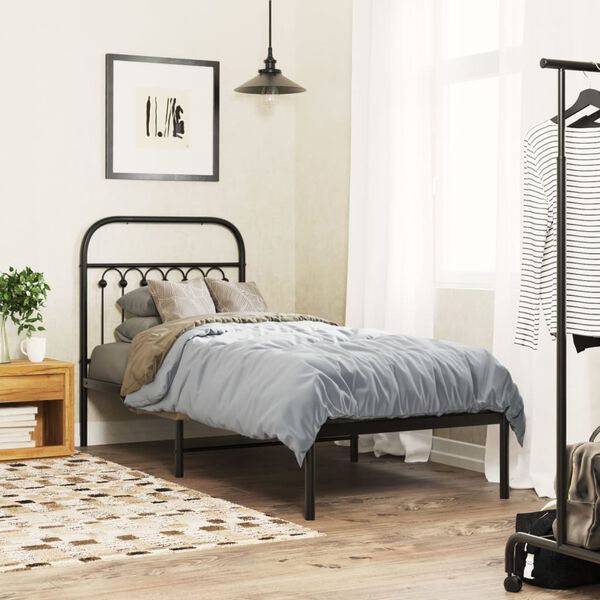 vidaXL Metal Bed Frame without Mattress with Headboard Black 75x190cm