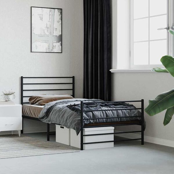 vidaXL Metal Bed Frame without Mattress with Footboard Black 75x190cm