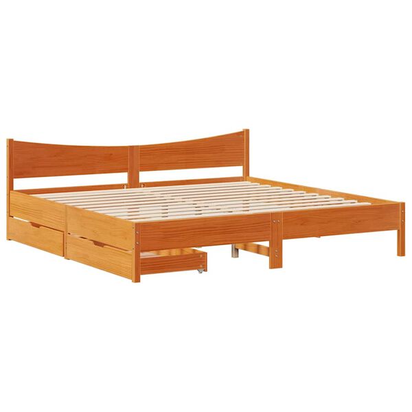 vidaXL Bed Frame with Drawers Wax Brown 180x200 cm Super King Solid Wood Pine