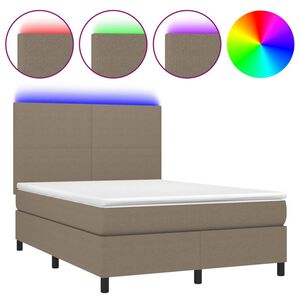 vidaXL Box Spring Bed with Mattress&LED Taupe 140x200 cm Fabric