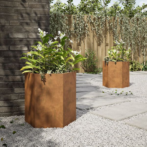 vidaXL Garden Planters 2 pcs Hexagon 46x40x45 cm Weathering Steel