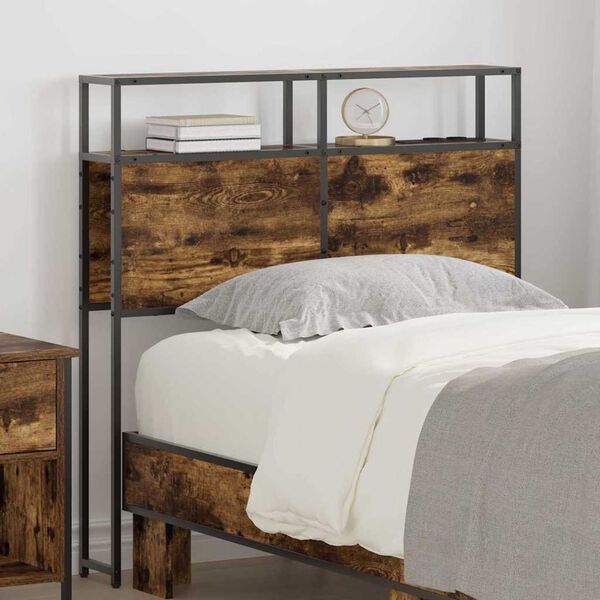 vidaXL Storage Headboard with Shelf Smoked oak 100 cm Engineered wood
