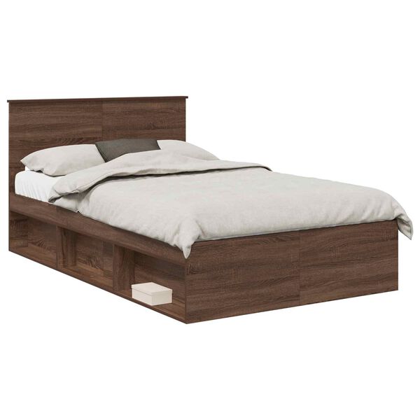 vidaXL Bed Frame with Headboard Brown Oak 120 x 190 cm Engineered wood
