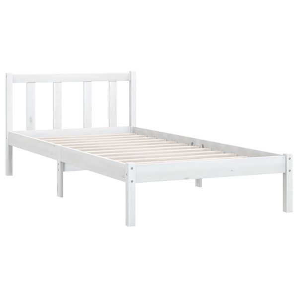 vidaXL Bed Frame without Mattress White Solid Wood Single