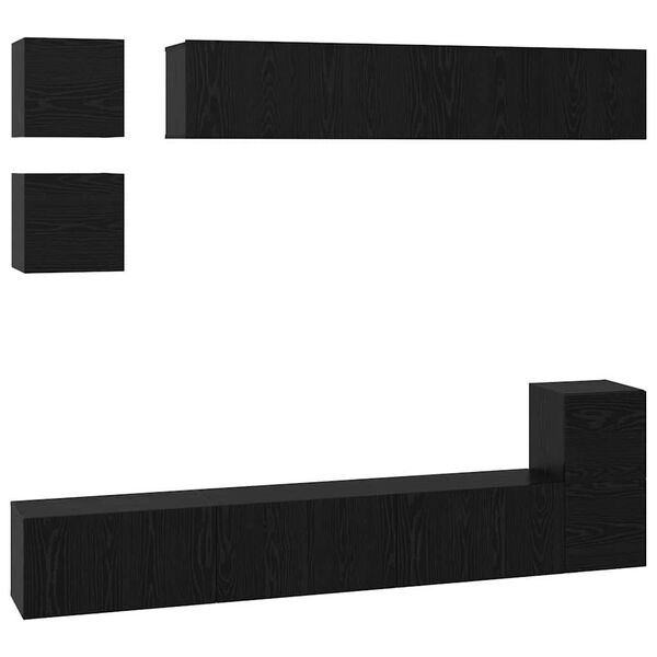 vidaXL TV Cabinet Set Wall-mounted 8 pcs Black Oak Engineered Wood