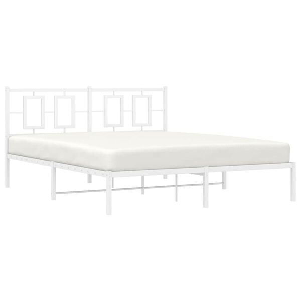 vidaXL Metal Bed Frame without Mattress with Headboard White 150x200cm
