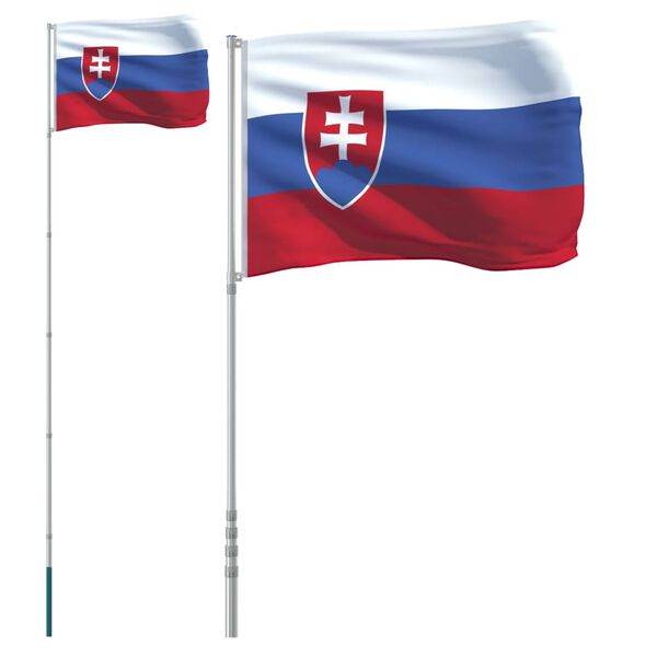 vidaXL Slovakia Flag and Pole 5.55 m Aluminium