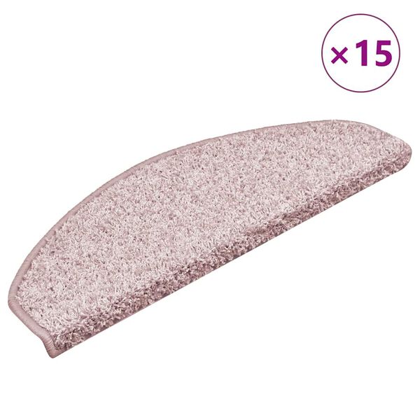 vidaXL Stair Mats 15 pcs 65x21x4 cm Light Pink Half Round Large