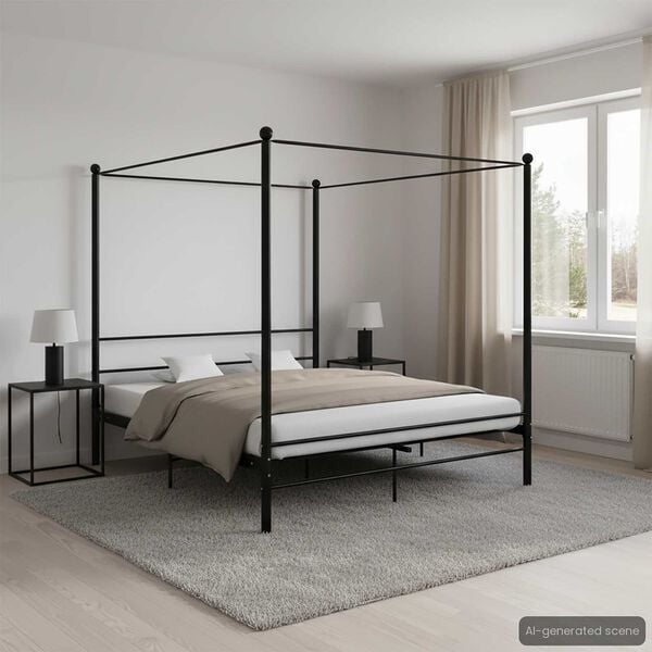vidaXL Canopy Bed Frame without Mattress Black Metal 200x200 cm