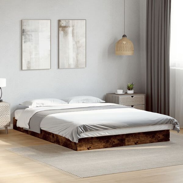 vidaXL Bed Frame without Mattress Smoked Oak 120x200 cm Engineered Wood