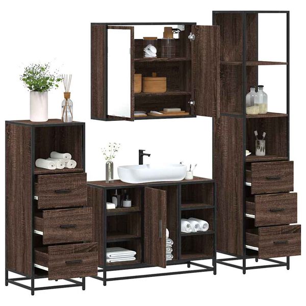 vidaXL 4&nbsp;Piece Bathroom Furniture Set&nbsp;Brown Oak Engineered Wood