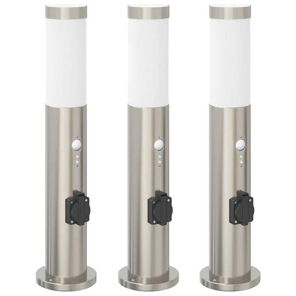 vidaXL Bollard Lights with Sensor&Outlet 3pcs 50 cm Stainless Steel IP44
