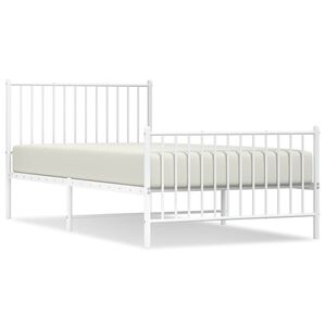 vidaXL Metal Bed Frame without Mattress with Footboard White 100x200cm