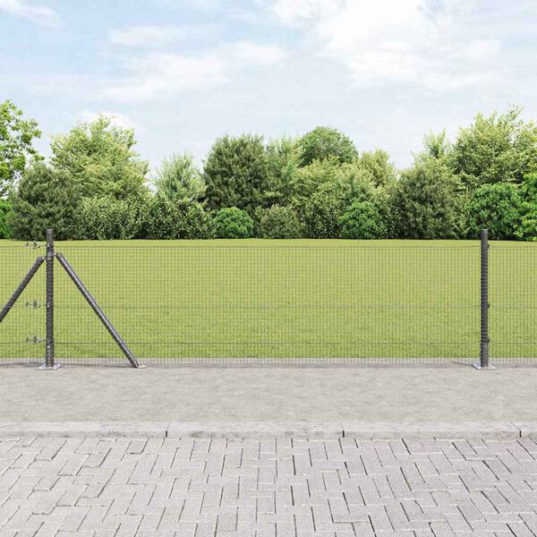 vidaXL Fence Post Grey 25 x 0.4 m (16 x 16 mm mesh) Steel and PVC